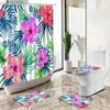 Tende da doccia Pianta tropicale Fiore Scenario Tenda da doccia Set da bagno in stile europeo Strisce colorate Tappeto antiscivolo Copriwater Tappetino Y240316