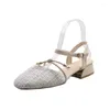 Sukienka buty 2024 Sprężyna i jesień eleganckie elastyczne koraliki z paskiem środkowym pięty kwadratowy paszce palec sandały modowe Baotou dorosły