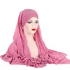 Sciarpe Musulmane Chiffon Hijab Berretti Scialli Sciarpa Donna Tinta unita Croce Cofano Velo Avvolgere la testa Foulard traspirante femminile