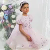 소녀 드레스 질 Wish Luxury Arabic Pink Dress Beaded with Cape Prom Gown for Kids Princess 결혼식 생일 친교 파티 2024 J355