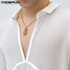 Мужские футболки Топ 2024 Корейские сексуальные мужские с глубоким v-образным вырезом Мини-футболка с прозрачным дизайном Повседневная мужская футболка с коротким рукавом Camisetta S-5XL Q240316