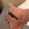 Stövlar Autumn Winter Children's Front Lace Up Soft Sole Sports Single Boot Girls 'Fashion Warm Solid Color Flat Bottom Cotton