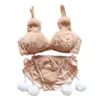 Bras Furry Underwear Plush Thermal Bra Set Japanese Girl Soft Sweet And Cute Cartoon Pure Cotton Without Wire Rings