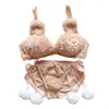 Soutien-gorge Sous-vêtements en fourrure Ensemble de soutien-gorge thermique en peluche Fille japonaise Doux et mignon Dessin animé Pur coton sans anneaux de fil