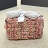 Diseñador Mujeres 22A Tweed Mini Tronco Vanidad con Bolsa de Cadena Francia Multi Marca de Lujo Bolsas de Hombro Acolchadas Lady Estuche de Maquillaje Caja Cosmética Bolso Cruzado Espejo