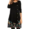 Abiti casual Abito patchwork di moda Scollo rotondo nero Attraente linea A-line Midi floreale