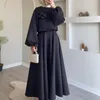 Casual Dresses Muslim Floral Solid Skirts Two-piece Set Women Ramadan Prayer Dubai Turkey Middle East Long Lantern Sleeve Top Skirt Suit