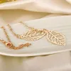 Creative Simple Double Golden Leaf 14k Gold Pendant Necklace Womens Trend Punk Tassel Chain Pendant Fashion Ladies Party Jewelry Gifts