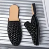 Slippers Fashionable Half Colorful Diamond Heel Free Lazy Bean Shoes Men's Black Size 38-44