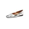 Freizeitschuhe Pearl Line mit Damen 2024 Frühling und Sommer Schaffell Quadratisch Flach Silber