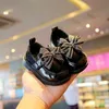 First Walkers 2023 baby girl princess shoes toddler non-slip flat soft soles leather shoes rubber crib beautiful butterfly-knot baby 240315