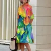 Casual Dresses Spring And Summer Women's Fashion Lapel Printed Long Sleeve Shirt Street Shooting High Temperament Traveling Gowns