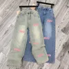 Kvinnors jeansdesigner MM23 Autumn/Winter New Fashion Handduk broderade bokstäver tvättar och slitna rakt ben 20t3