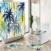 Tende da doccia Pianta tropicale Foglia di palma Tenda da doccia Scenario hawaiano Decorazioni per la casa Tappetino da bagno Copriwater Flanella Tappeto da bagno Set Y240316