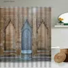 Shower Curtains Retro Old Door Shower Curtain Moroccan Gothic Geometric Arch Brick Wall Building Scenery Bathroom Waterproof Curtains Home Decor Y240316