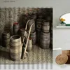 Shower Curtains Old Oak Barrel Shower Curtain Retro Wine Cellar Country Farmhouse Barn Bathroom Wall Decor With Hook Waterproof Polyester Screen Y240316