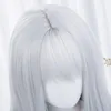 MSIWIGS Damen-Synthetik-Lolita-Perücke, langes gerades Ombre-Zweiton-Silbergrau-Blau-Haar für Cosplay, mit Pony, 240305