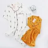 Nachtkleding Vrouwen Pamas Set Zomer Comfort Gaas Katoen Kraag Nachtkleding Set Dames Dunne Losse Cartoon Wortel Gedrukt Homewear