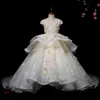 Vestidos de niña de flores de lujo Vestido de fiesta Perlas de encaje Cristales con cuentas Organza Lilttle Niños Cumpleaños Pageant Vestidos de boda Princesa para niños Vestido de fiesta de boda infantil