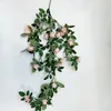 Decorative Flowers Eucalyptus Garland With Camellias Artificial Flower Fake Silk Rose Vine Decor Hanging Faux Leave Floral For Wedding