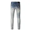Men's Jeans American Style High Street Distressed Patch Live Broadcast Paint Blue Classic Elastic