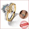 Anello in argento sterling 925 con anelli Gloden Celestial Sun Blue Moon scintillanti per le donne Gioielli da sposa classici per feste di fidanzamento