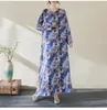 Casual Dresses Spring Summer Long Sleeve Print Floral Cotton Linen Women Fashion Loose Dress Robe Elegant Ladies Clothing