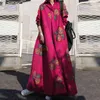 Casual Dresses V-Neck Printed Dress Elegant Ethnic Style Maxi med blommig tryck Turn-down krage för kvinnor plus storlek A-line vår