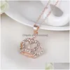 Pendant Necklaces Simple Crystal Gold Sier Plated Crown Pendant Necklaces Wedding Party Decor For Women Girls Chain Jewelry Drop Deliv Dhvgd