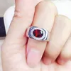 Küme halkaları erkekler Rinsi Doğal Gerçek Kırmızı Garnet Oval Stil 925 STERLING Gümüş 6 8mm 1.6ct Taş İnce Takı X239269