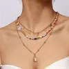 Anhänger Halsketten LXY-W Boho Ethnische Perlen Vergoldete Kette Mond Schloss Halskette Für Frauen Mode Vintage Multilevel-Choker Schmuck Geschenk