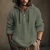 Men Shirts Hoodie Blouse Long Sleeve Buttons Pullover Solid Comfortable Cotton Linen Casual Loose Holiday Male Tee Tops 240304