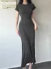 Grundläggande avslappnade klänningar iamsure Basic Solid Dstring Long Dress Casu