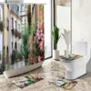 Tende da doccia Country Town Architecture Street View Tenda da doccia Fiore Rattan Scenario naturale Tappeto antiscivolo Copriwater Set da bagno deco Y240316