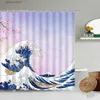 Shower Curtains Ink Landscape Shower Curtains Red Flowers Plants Sun Sea Wave Mount Fuji Creative Scenery Bath Curtain Fabric Bathroom Decor Set Y240316