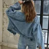 Kvinnor Autumn Denim Jacket Casual Blue Jeans Jackor Kvinnor Lossa tvättade vintage långärmad vinter jeans kappa kvinnliga utkläder 240311