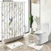Duschgardiner modern kinesisk blommig fågel dusch gardin träd grenar lämnar fjäril pastoral pedestal matta toalett täcker badrum set y240316