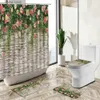 Rideaux de douche Rétro vieille planche de bois plante verte rideau de douche printemps vigne fleur pays paysage salle de bain tapis couverture de toilette tapis de sol ensemble Y240316