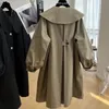 Women Trench Coat Autumn Korean Loose Design Oversized Simple Jacket Lapel Single Breasted Lantern Sleeves Lovely Girls Outwear 240315