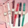 Otros relojes Mujeres Diamond Starry Square Dial Pulsera Es Set Ladies Banda de cuero Muñeca de cuarzo Reloj femenino Zegarek Damski Y243