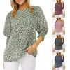 Kvinnors blusar Kvinnor Puff Half Sleeve Tunic Shirts Keyhole Back Dot Print Löst Fit Top N7YD