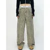 American Retro High Street Casual Overalls Leopard Print Loose Wide Leg Pants for Women Y2K Hip-Hop Cargo Grunge Baggy byxor 240312