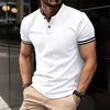 Summer męski swobodny krótki rękawo-polowy biuro biurowe stojak na stojak na kołnierz T-shirt męskie oddychanie koszulę polo odzież 240306