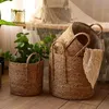 Natural Wicker Planter Basket Flower Pot Home Garden Decor Tvätten Tvätt Hink Dirty Clothes Storage Korgar Toy Holders Fu 240304