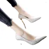 Sapatos de vestido meninas sexy ouro listrado apontou mulheres 2024 salto fino moda mulheres muito saltos altos bombas elegantes