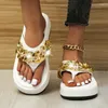 Slippers Women 2024 Fashion Sexy Chain Flip-flops Slip-on Comfort Beach Shoes Platform Modern Flat Sandals Zapatillas De Mujer