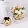 Plated Gold Ceramic Flower Pot Succulent Pots Flower Arrangement Vase Plant Pots Garden Supplies Planters Garden Pots Flowerpot 240304