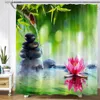 Zasłony prysznicowe Zen Zielony bambus zasłony prysznicowe fioletowe orchidea motyl kwiaty rośliny czarny kamień spa sceneria sceneria sceneria łazienka