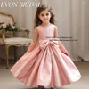 Flickaklänningar Evon Bridal 2024 Party Dress for Kids Short Ankle-Lengen Princess Flower Wedding Birthday Gowns With Pink Bow