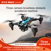 K12 MAX DRONE 4K HD 3 카메라 4 방향 장애물 회피 광학 흐름 위치 접이식 쿼드 콥터 FPV 드론 고품질